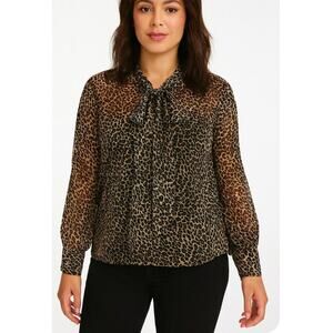 Myra blouse/top NEW Sheer Printed Button-Front Blouse  SZ SM black & brown